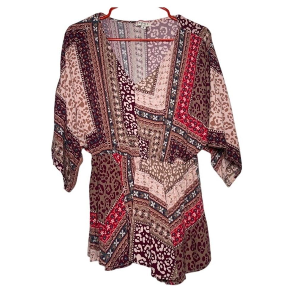Andrée by Unit Floral Boho Blouse V-Neck Animal Print Top Hippie Festival Size M
